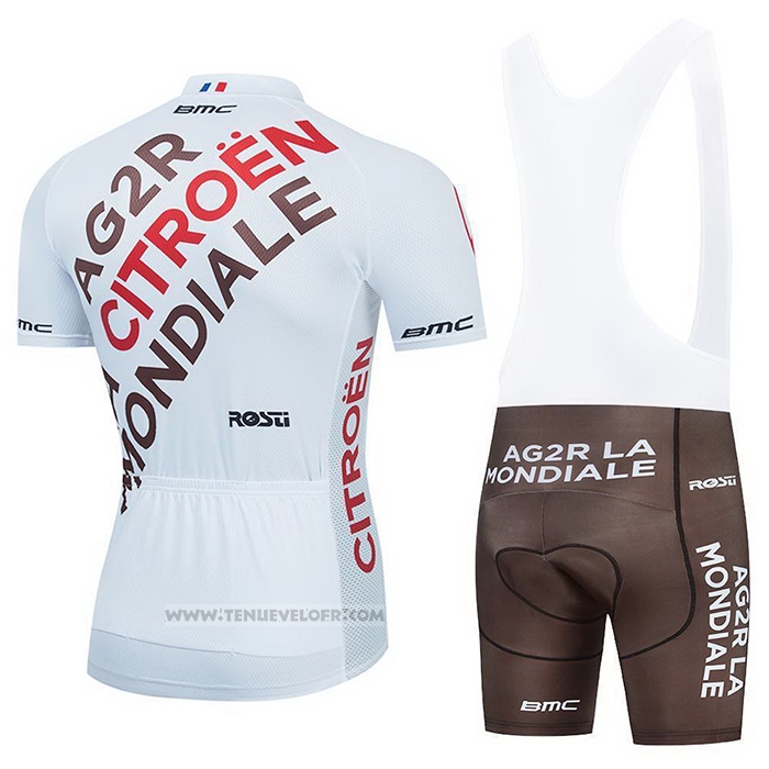 2021 Maillot Cyclisme Ag2r La Mondiale Marron Jaune Manches Courtes et Cuissard